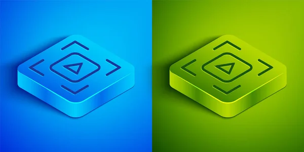 Isometric Line Camera Focus Frame Line Icon Isolated Blue Green — Image vectorielle