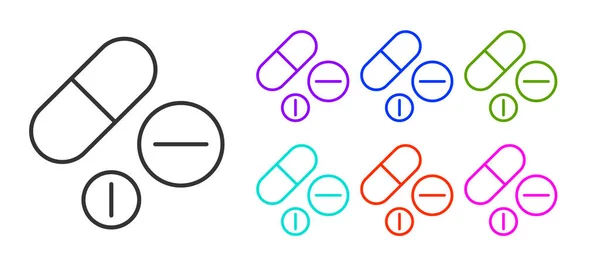 Ligne Noire Pilule Médecine Icône Comprimé Isolé Sur Fond Blanc — Image vectorielle