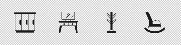 Set Wardrobe Dressing Table Coat Stand Rocking Chair Icon Vector — Stock Vector