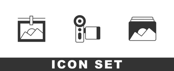 Set Photo Frame Cinema Camera Icon Vector — ストックベクタ