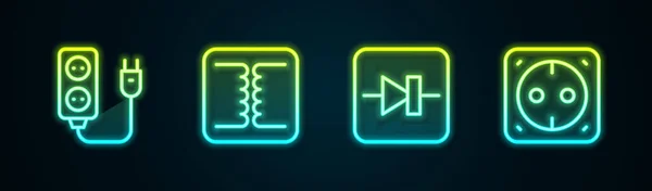 Set Line Electric Extension Electrical Transformer Diode Electronic Circuit Outlet — Stok Vektör