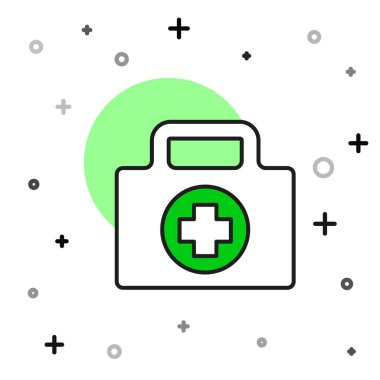 Doldurulmuş ilk yardım çantası simgesi beyaz arkaplanda izole edildi. Haçlı sağlık kutusu. Acil durumlar için tıbbi ekipman. Sağlık sigortası konsepti. Vektör.