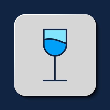 Doldurulmuş şarap kadehi simgesi mavi arkaplanda izole edilmiş. Şarap kadehi işareti. Vektör.