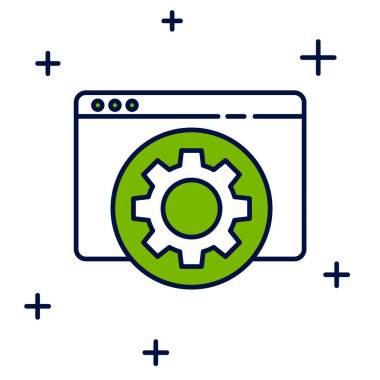 Doldurulmuş ana hat Tarayıcı ayarı simgesi beyaz arkaplanda izole edildi. Ayarlama, servis, bakım, onarım, onarım. Vektör.