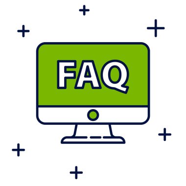 Filled outline Computer monitor and FAQ icon isolated on white background. Adjusting, service, setting, maintenance, repair, fixing. Vector.