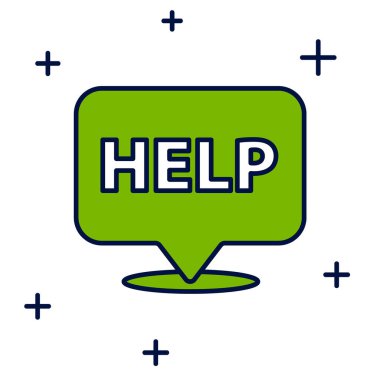 Filled outline Speech bubble with text Help icon isolated on white background. Vector.