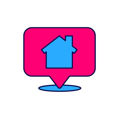 Beyaz arkaplanda izole edilmiş ev simgesiyle doldurulmuş harita göstergesi. Ev konumu belirleyici sembol. Vektör.