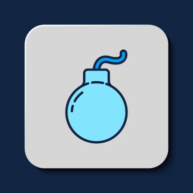 İçi doldurulmuş bomba mavi arka planda izole edilmiş ikonu patlatmaya hazır. Vektör.