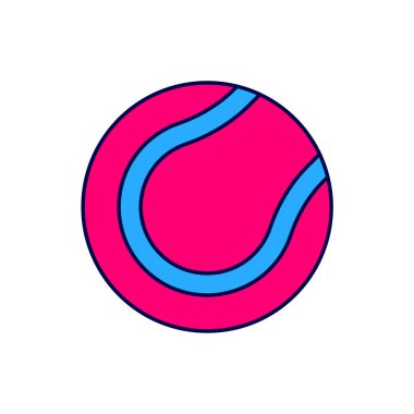 Doldurulmuş ana hatlı Tenis topu simgesi beyaz arkaplanda izole edildi. Spor malzemeleri. Vektör.