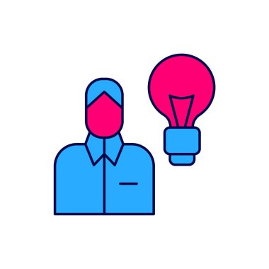 İnsan ana hatları beyaz arkaplanda izole edilmiş ampul ikonu ile doldurulmuş. Fikir kavramı. Vektör.