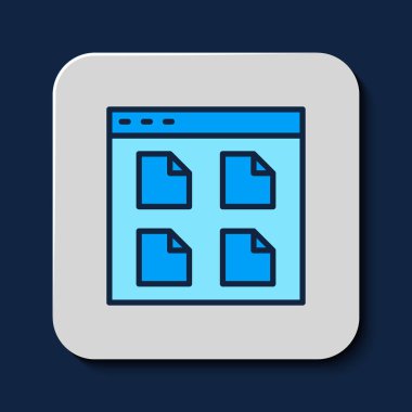 Filled outline Browser files icon isolated on blue background. Vector.