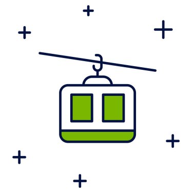 Doldurulmuş ana hat kablo araba simgesi beyaz arkaplanda izole edildi. Füniküler işaret. Vektör.