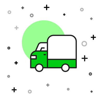 Ana hatları doldurulmuş kargo kamyonu ikonu beyaz arka planda izole edilmiş. Vektör.