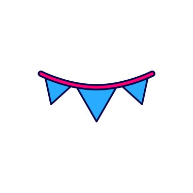 Karnaval çelengi beyaz arka planda izole edilmiş bayrak simgeleriyle dolu. Doğum günü kutlaması için parti flamaları, festival dekorasyonu. Vektör.