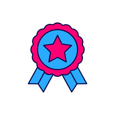 Beyaz arkaplanda izole edilmiş yıldız ikonu ile ana hatları doldurulmuş. Kazanan başarı işareti. Ödül madalyası. Vektör.