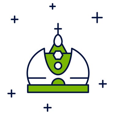 Beyaz arka planda izole edilmiş ana hatları King Crown simgesi. Vektör.