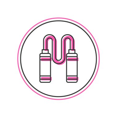 Beyaz arkaplanda izole edilmiş ana hatlı atlama ipi simgesi. İp atlıyorum. Spor malzemeleri. Vektör.