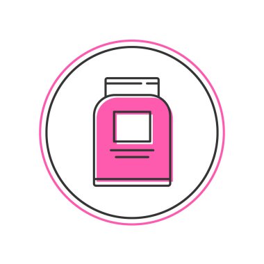 Beyaz arka planda izole edilmiş ana hatlı spor, vücut geliştirme, protein enerji içeceği ve yiyecek ikonu. Vektör.