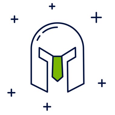 Filled outline Medieval iron helmet for head protection icon isolated on white background. Vector.