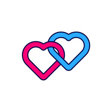 Filled outline Two Linked Hearts icon isolated on white background. Romantic symbol linked, join, passion and wedding. Valentine day symbol. Vector.