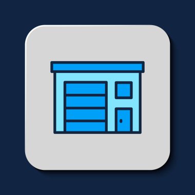 Filled outline Building of fire station icon isolated on blue background. Fire department building. Vector.