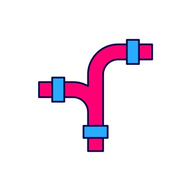 Doldurulmuş sanayi metalik boru ikonu beyaz arka planda izole edilmiş. Tesisat boru hattının farklı şekillerde parçaları. Vektör.