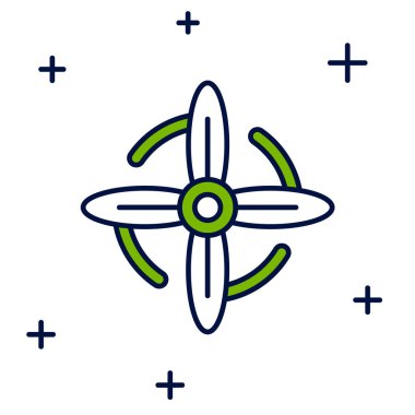 Doldurulmuş rüzgar türbini simgesi beyaz arkaplanda izole edildi. Rüzgar jeneratörü işareti. Elektrik üretimi için yel değirmeni. Vektör.