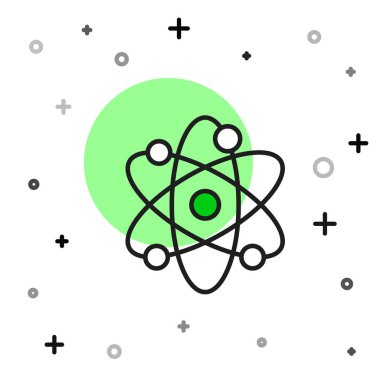 Doldurulmuş Atom simgesi beyaz arkaplanda izole edildi. Bilimin, eğitimin, nükleer fiziğin, bilimsel araştırmaların sembolü. Vektör.