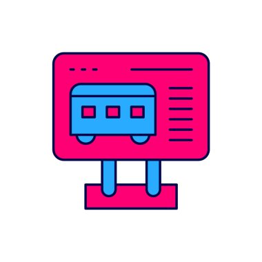 Beyaz arka planda izole edilmiş tren ya da uçak ikonu biletleri almak için bilet gişesi doldurulmuş. Bilet alıyorum. Bilet servisi. Vektör.