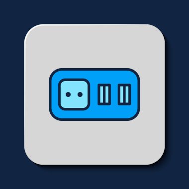 Filled outline Electrical outlet icon isolated on blue background. Power socket. Rosette symbol. Vector.