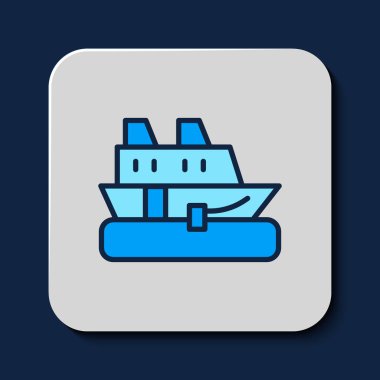 Filled outline Cruise ship icon isolated on blue background. Travel tourism nautical transport. Voyage passenger ship, cruise liner. Worldwide cruise. Vector.