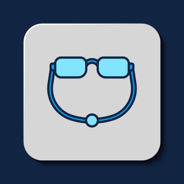 Filled outline Eyeglasses icon isolated on blue background. Vector.