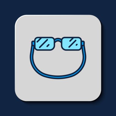 Filled outline Eyeglasses icon isolated on blue background. Vector.