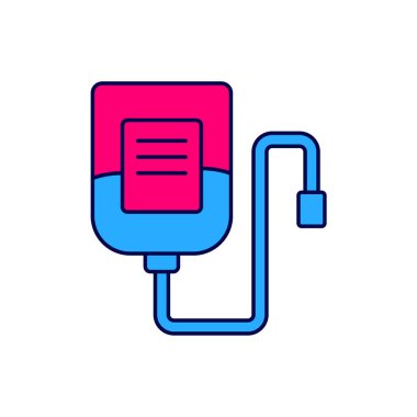 Doldurulmuş IV çanta simgesi beyaz arkaplanda izole edildi. Kan torbası. Kan bağışı konsepti. Tedavi ve terapi kavramı, kemoterapi. Vektör.