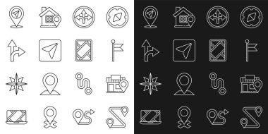 Set line Route location Location with store marker Road traffic sign Infographic of city map navigation and Gps device icon. Vector.