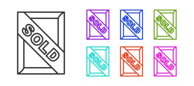 Black line Auction painting sold icon isolated on white background. Auction bidding. Sale and buyers. Set icons colorful. Vector.