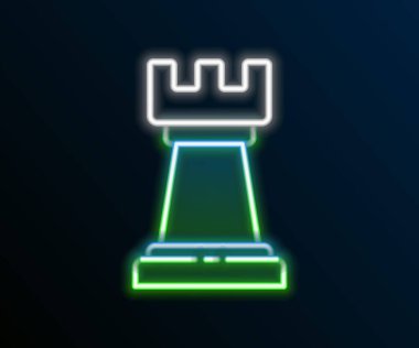 Parlayan neon hattı iş stratejisi simgesi siyah arkaplanda izole edildi. Satranç sembolü. Oyun, yönetim, finans. Renkli taslak konsepti. Vektör.