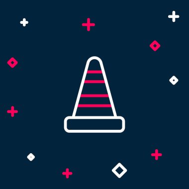 Çizgi trafik konisi simgesi mavi arkaplanda izole edildi. Renkli taslak konsepti. Vektör.