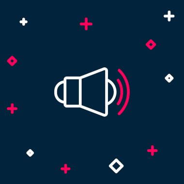 Hat Megafonu simgesi mavi arkaplanda izole edildi. Sözcü işareti. Renkli taslak konsepti. Vektör.