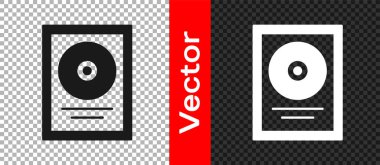 Çerçeve simgesinde siyah CD disk ödülü şeffaf arkaplanda izole edildi. Modern tören. En çok satan. Müzik kupası. Vektör.