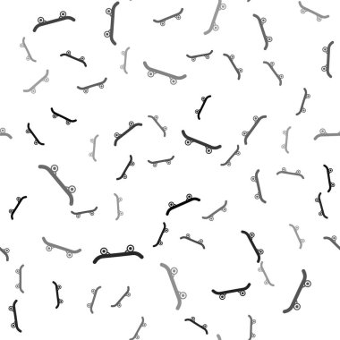 Siyah kaykay simgesi beyaz arkaplanda izole edilmiş pürüzsüz desen. Olağanüstü bir spor. Spor malzemeleri. Vektör.