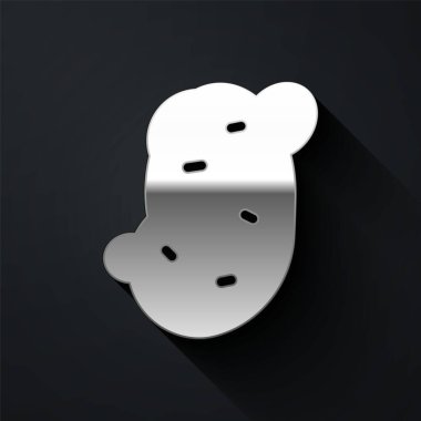 Gümüş Patates simgesi siyah arkaplanda izole edilmiş. Uzun gölge tarzı. Vektör.