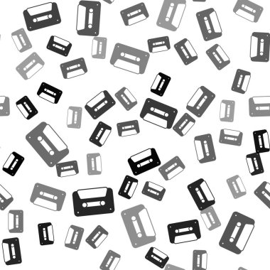 Black Retro audio cassette tape icon isolated seamless pattern on white background. Vector.
