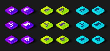 Set Big bottle with clean water Recycle aqua Water tap Jug glass and Fire hydrant icon. Vector.