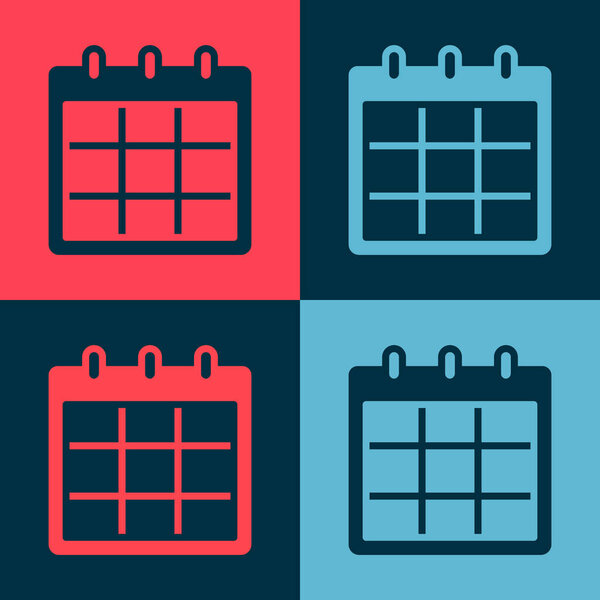 Поп-арт Календарь значок изолирован на цветном фоне. Символ напоминания события. Вектор.