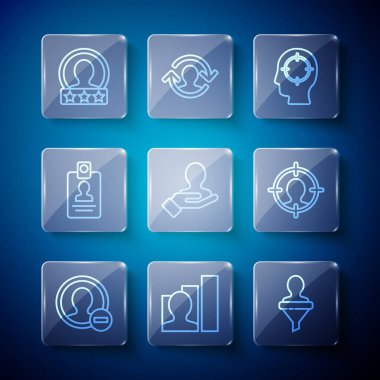 Set line Create account screen Productive human Head hunting Hand for search people Identification badge and icon. Vector.