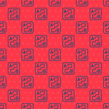 Mavi çizgi rota simgesi kırmızı arkaplanda izole edilmiş. Harita işaretçisi işareti. Yol ya da yol kavramı. GPS navigatörü. Vektör.