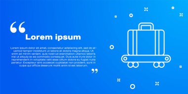 Beyaz hat havaalanı taşıma bandı mavi arka planda izole edilmiş bavul, çanta, bagaj ikonu. Vektör.