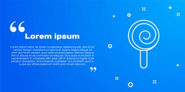 Beyaz çizgi lolipop simgesi mavi arkaplanda izole edildi. Şeker işareti. Yemek, lezzetli bir sembol. Vektör.