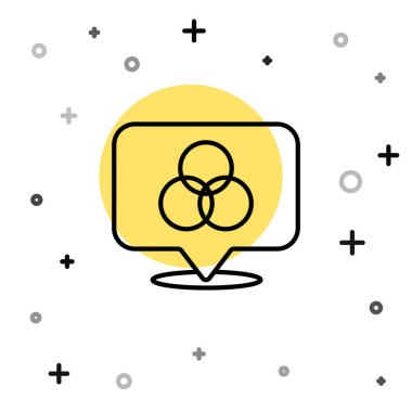 Siyah çizgi RGB ve CMYK renk karıştırma simgesi beyaz arkaplanda izole edildi. Rastgele dinamik şekiller. Vektör.